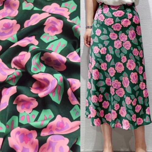 Half Meter Elegant Sexy High Grade Chiffon Fabric Blackish Green With Pink Flower Dress Ladys Garment Sewing Tissue T1700