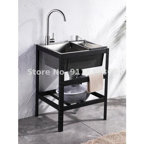 Kitchen Stainless Steel Simple Sink Double Trough Manual Single Trough With Bracket Household Wash Basin Sink Sink Sink