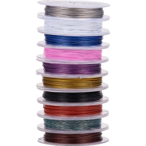 Pandahall 0.38mm 0.45mm 0.6mm Mixed Color Steel Tiger Tail Beading Wire for Bracelet Necklace Jewelry Making DIY About 10m/roll
