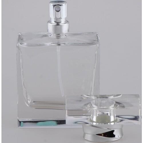 Clear 50ml Crystal Glass Square Perfume Bottle For Cologne Men Women