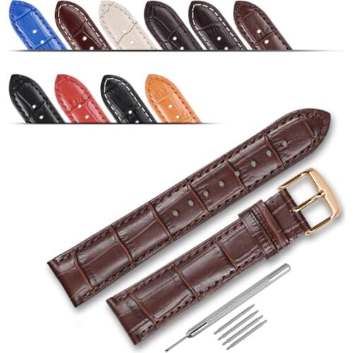 CHIMAERA 14 15 16 18 19 20 21 22 24mm Rose Gold Buckle Leather Strap Black Brown Watch band Alligator Grain Bracelet for Tissot