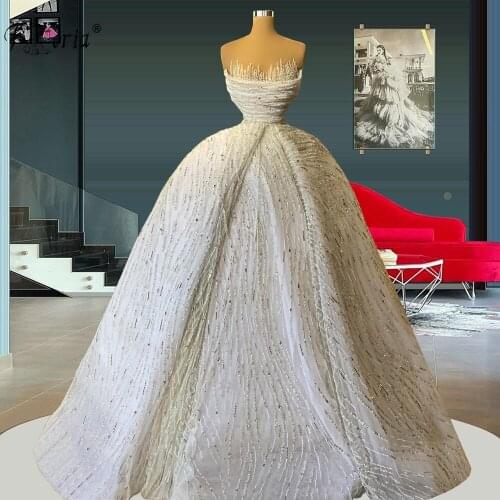 2021 Luxury Beading Sleeveless Muslim Wedding Gowns With SweepTrain Sequined Lace Wedding Dresses Turke Robe De Mariage