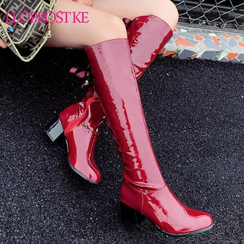Lloprost ke big size 33-50 fashion knee high boots women round toe high heel shoes prom boots elegant autumn winter ladies boots