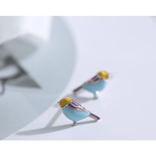 Cute Female Small Bird Earrings Real 925 Sterling Silver Stud Earrings For Women Vintage Minimalist Wedding Earrings