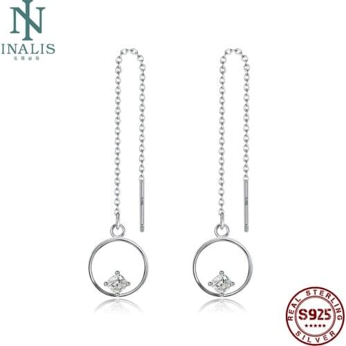 INALIS Luxury 925 Sterling Silver Geometric Long Tassel Shine 5A Clear Cubic Zirconia Drop Earrings For Women Fine Jewelry Gift