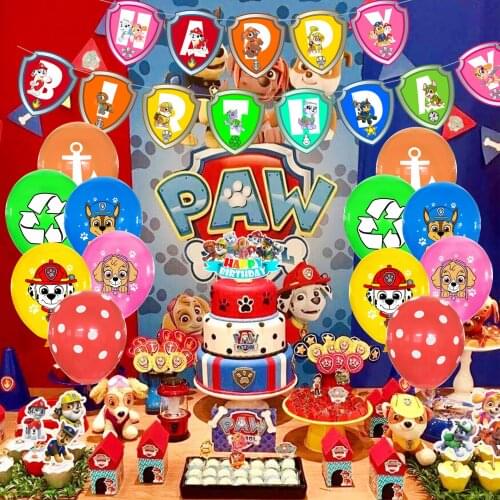 Paw Patrol Dogs Birthday Decoration Cartoon Chase Skye Figures Children Birthday Party Balloons Pull Flag Cakes Hanging Balloons