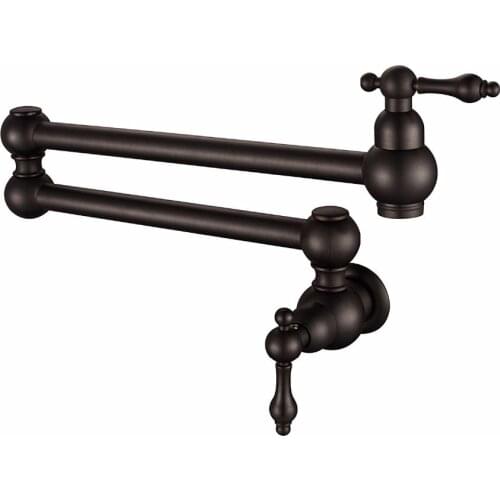 Pot Filler Folding Stretchable Double Joint Swing Arm ORB Wall Mount Kitchen Faucet, Single Hole Two Handle Kitchen Sink Faucet