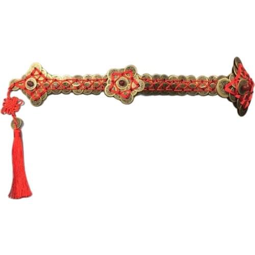 Antiguo Chino Beijing Latón Talla Feng Shui Ruyi Cinco Emperador Dinero