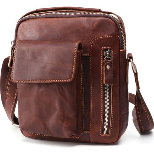 Small Genuine Leather Shoulder Bag for Men High Quality Leather Messenger Crossbody Bag Male Phone Pouch Bag PAD Handbag
