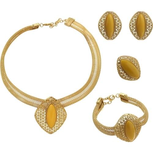 African 24k Gold Color Jewelry Sets for Women Dubai Bridal Wedding Wife Gifts Necklace Bracelet Earrings Ring Jewellery Set