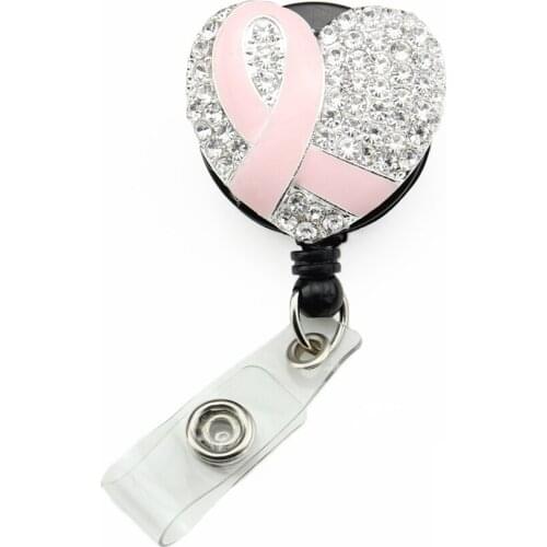 School Doctor Pink Ribbon Breast Cancer Nurse Retractable ID Card Medical Badge Holder Reel Clip Pull
