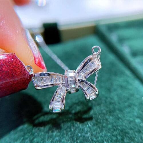 925 Silver Sweater Bowknot Pendant Crystal Necklaces for Women Micro Inlay Zircon Choker Clavicle Chain Trendy Fine Jewelry 2021