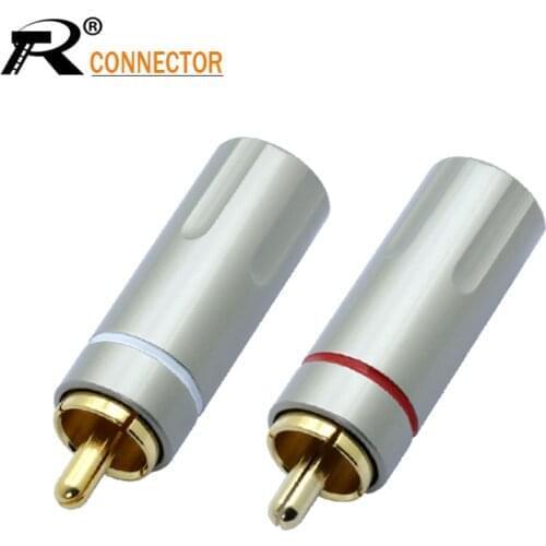 2Pcs/1Pair Gold Plated RCA Connector RCA male plug adapter Video/Audio Wire Connector Support 6mm Cable white&red super fast