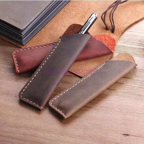 200pcs/lot Genuine leather Pen Pouch Holder Double Pencil Bag Pen Case Sleeve For Fountain/Ballpoint Pen, Travel Diary Pen Cover