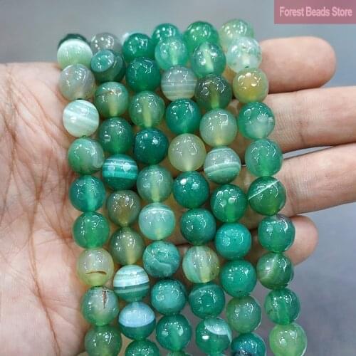 4/6/8/10/12mm Faceted Striped Green Agates Onyx Round Loose Beads Natural Stone For Jewelry Making DIY Bracelet Earrings 15
