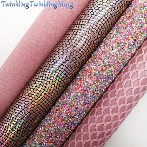 Mixed Colors Glitter Fabric, Mermaid Iridescent Suede Synthetic Leather Fabric Sheets For Bow A4 21x29CM Twinkling Ming XM682