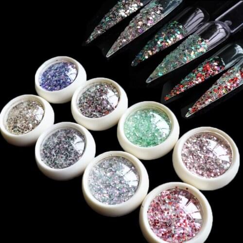 Nail Art Glitter Chunky Stripe Mix Decoration Assorted Holigraphic Chameleon Shimmer Glitter Powder 8colors Nail Glitter Set MT9