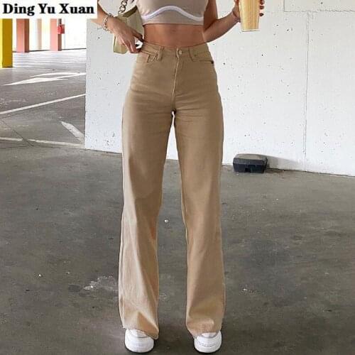 Khaki Jeans Pants Women High Waist Loose Straight Leg Denim Trousers Female Harajuku Streetwear Mom Jeans Full Length