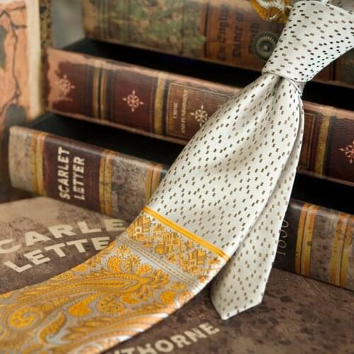 Dots Paisley White Blue Azure Yellow Beige Silver Mens Neckties Tie Set Handkerchief 100% Silk Jacquard Woven Free Shipping