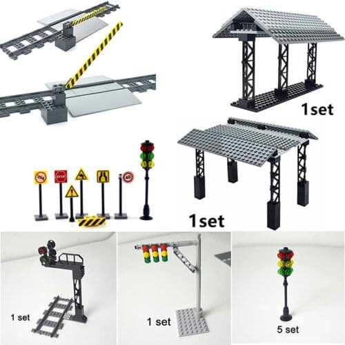 City Road Street traffic light Traffic Boom Barrier Gate Plate Building Blocks mini model Compatible all brand city signal light