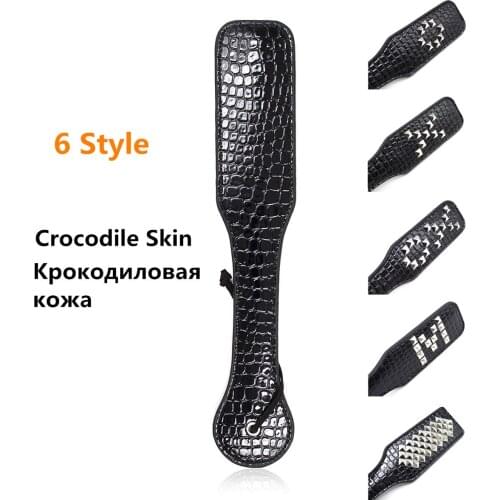 Slave Spanking Paddle of Restraints Handcuffs Flogger Whip with Crocodile Skin and Bitch XO for Bdsm Bondage to Beat Submissive