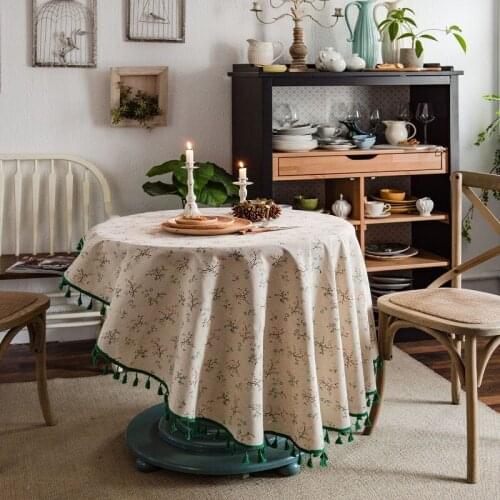 Floral Table Cloth Cotton And Linen Printing Round Dining Table Home Fabric Decoration
