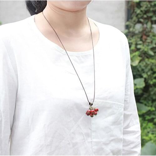 Round Beads Pendants Ceramic Necklaces Vintage Natural Stone Charm Pendant Long Braided Sweater Chains Leaves Choker Jewelry