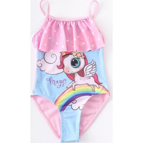 2-8 Years Girls Swimsuit 2021 New One Piece Swimwear Horse Baby Style Childrens Swimwear Unicorn One Piece Swimsuit RT38