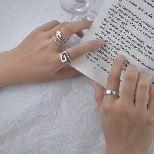 Trendy Vintage Sliver Knuckle Rings for Women Lovers New Geometric Ring Smiley Heart Cross Open Ring Birthday Jewelry Gifts