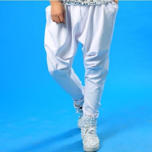 Stage personality men pants harem pant men feet trousers singer dance rock fashion pantalon homme street star novelty white