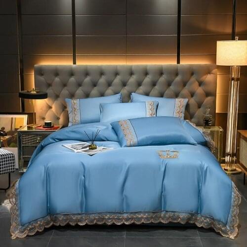2020 new products Washed silk Solid lace embroidery sheet set Quilt / Duvet Cover Bed Set luxury bedding king size 4-piece set