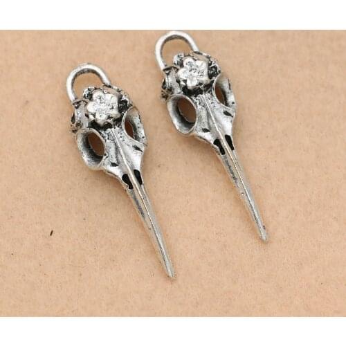 Antique Silver Plated Bird Skull Charms Pendant Bracelets Necklace Jewelry Making Accessories DIY 42x13mm