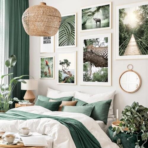 Rainforest Wildlife Nature Landscape Poster Nordic Sunset Leopard Tiger Animal Painting Canvas Print Wall Art Decoration Picture