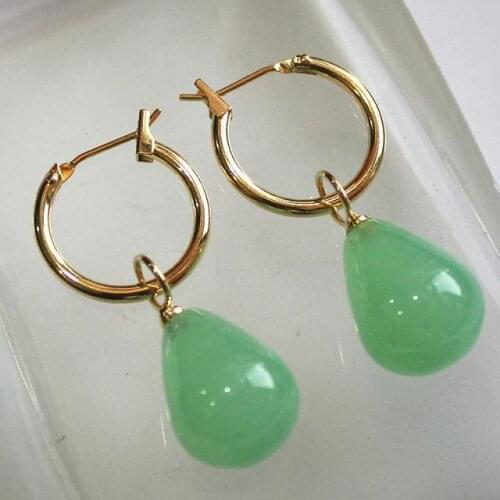Simplest Jewelry golden metal+water drop light green 12*16mm Jades bread Earings