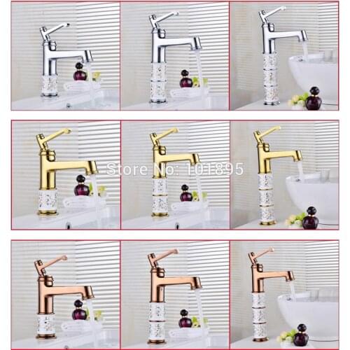 Luxury Deck Mounted Chrome Gold Rose 3 Colors Brass Material Cold & Hot Water of Basin Faucet