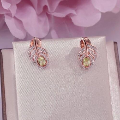 Fine Jewelry Stud Earrings Solid 925 Silver Natural Peridot Green Leaf Oval Gemstone 18K Gold Plated Ear Studs Brincos CCEI021