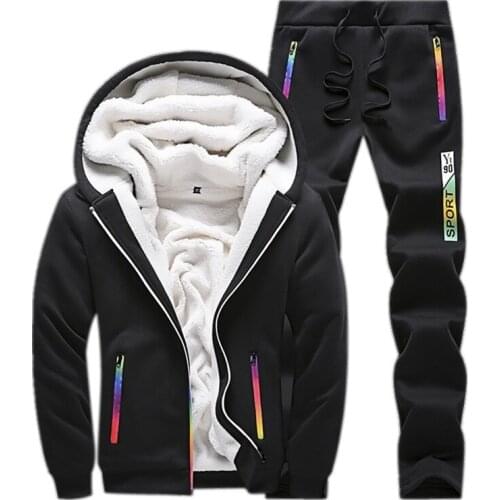 Winter Tracksuits Men Set Casual Thicken Fleece Warm Hooded Jacket Pants Spring Sweatshirt Sportswear Coats Hoodie Track Suits