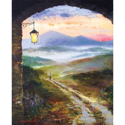 Top Skill Free Shipping Handmade Modern the Man Return Home Road Landscape Oil Painting on Canvas Hand-painted Abstract Wall Art