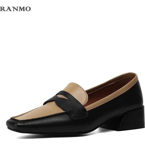 Square Toe Women Shoes High Heels Metal Decoration Shoes for Women Genuine Leather Spring 2021 Working Casual Shoes Woman New