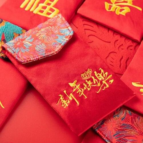 Unique Cloth Red Envelope With Bless Personality Red Bag For New Year Portable Large