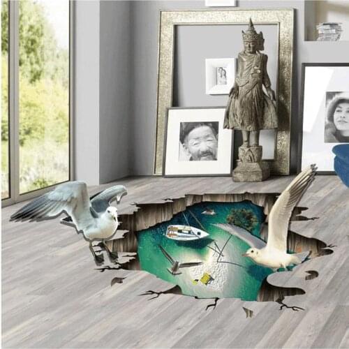 Wall Stickers Seagull 3D Floor Sticker Vinyl Material Removable Glacier Trail PVC Wall Sticker Childrens Room Toilet Decoration