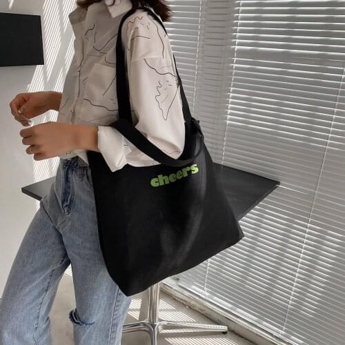 Vintage Women Letters Printing Canvas Shoulder Shopping Bag Casual Ladies Large Capacity Tote Handbags