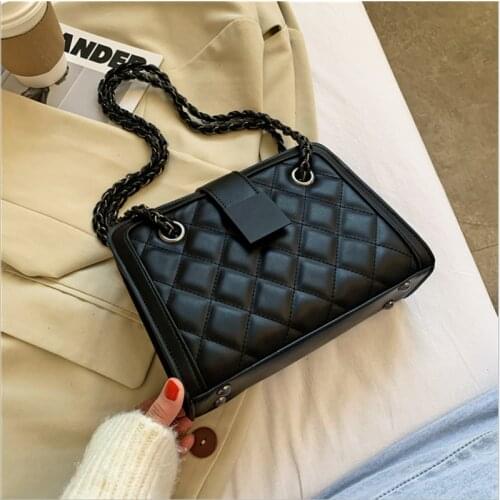 Small Black PU Leather Crossbody Bag For Women 2021 Winter Branded Chain Designer Shoulder Handbags Womens Trend Hand Bag