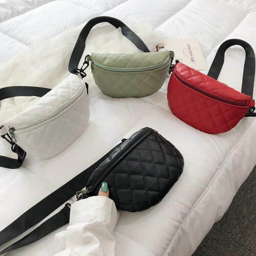 GABWE Women Outdoor Zipper Leather Messenger Bag Shoulder Belt Cellphone Sport Chest Bag Hip-hop Rock Geometric Waist Bag Girls