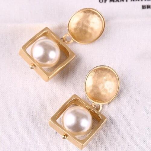 Unique Big Square Dangle Pearl Earrings Birthday Party Accessories Gold Statement Kawaii Earrings Valentines Day Gift for Women