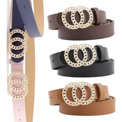 2021 spring and summer new ladies belt personality double loop buckle versatile fashion dress belt