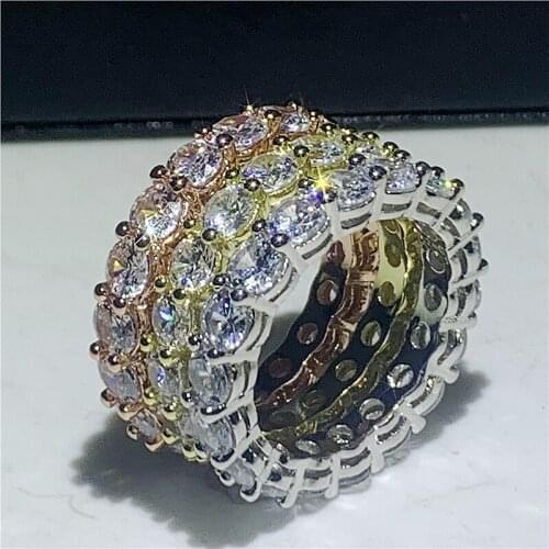 Fashion Brand Women Jewelry Full Round 4mm Diamond real 100% 925 Sterling silver Engagement Wedding Band Ring