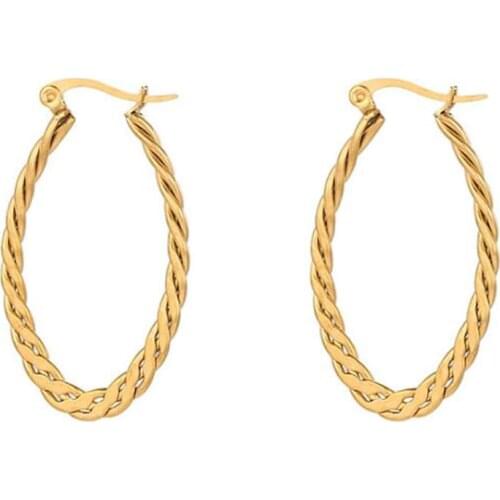 Stainless Steel Gold Oval Rope Twist Hoop Earrings Jewelry Simple Ladies Africa Circle Gold Earrings Gift For Him