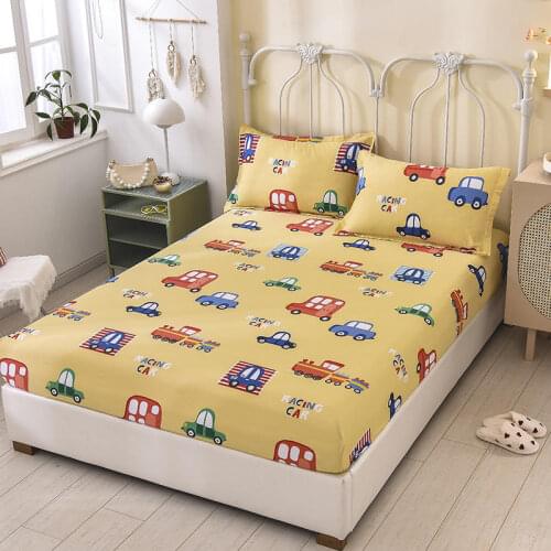 1Pc Pure Cotton Fitted Sheet Cartoon Car Pattern Beds Sheet For Kids Colchas Para Cama 135 Queen Size Bed Cover (No Pillowcase)