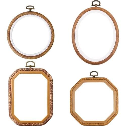 4Pcs Embroidery Hoops Imitated Wood Plastic Display Frame Cross Stitch Hoop Ring for Art Craft Sewing and Hanging
